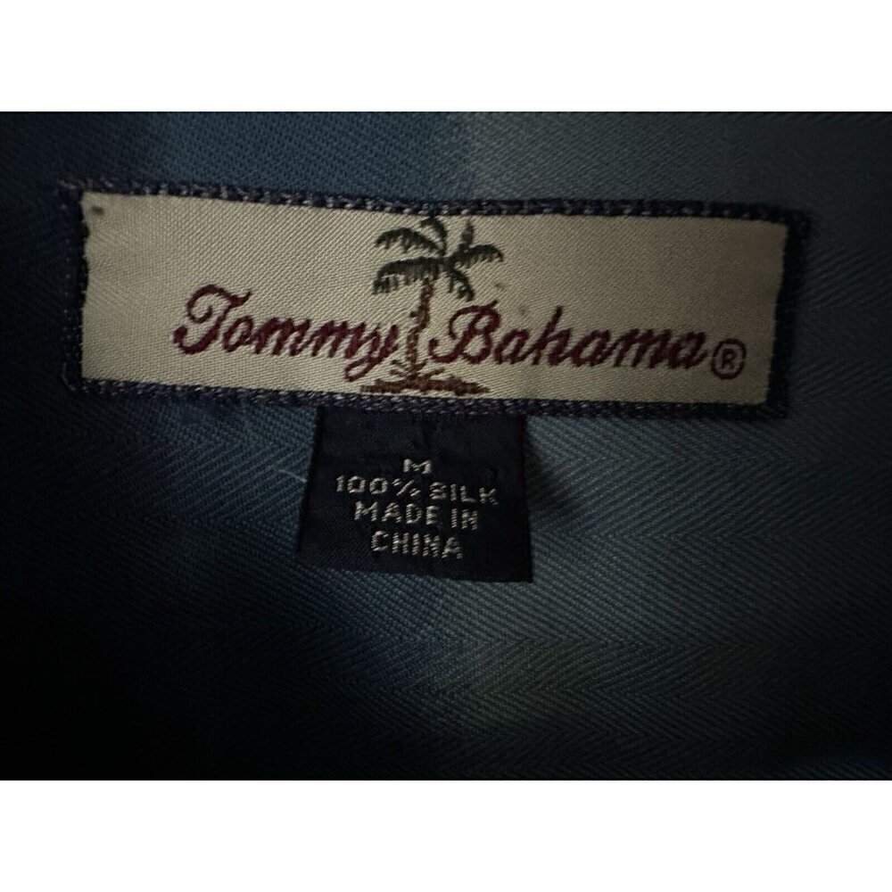 Tommy Bahama Watercolor Stripe Blue Green Medium Button Up Shirt Silk & Cotton - Picture 3 of 3